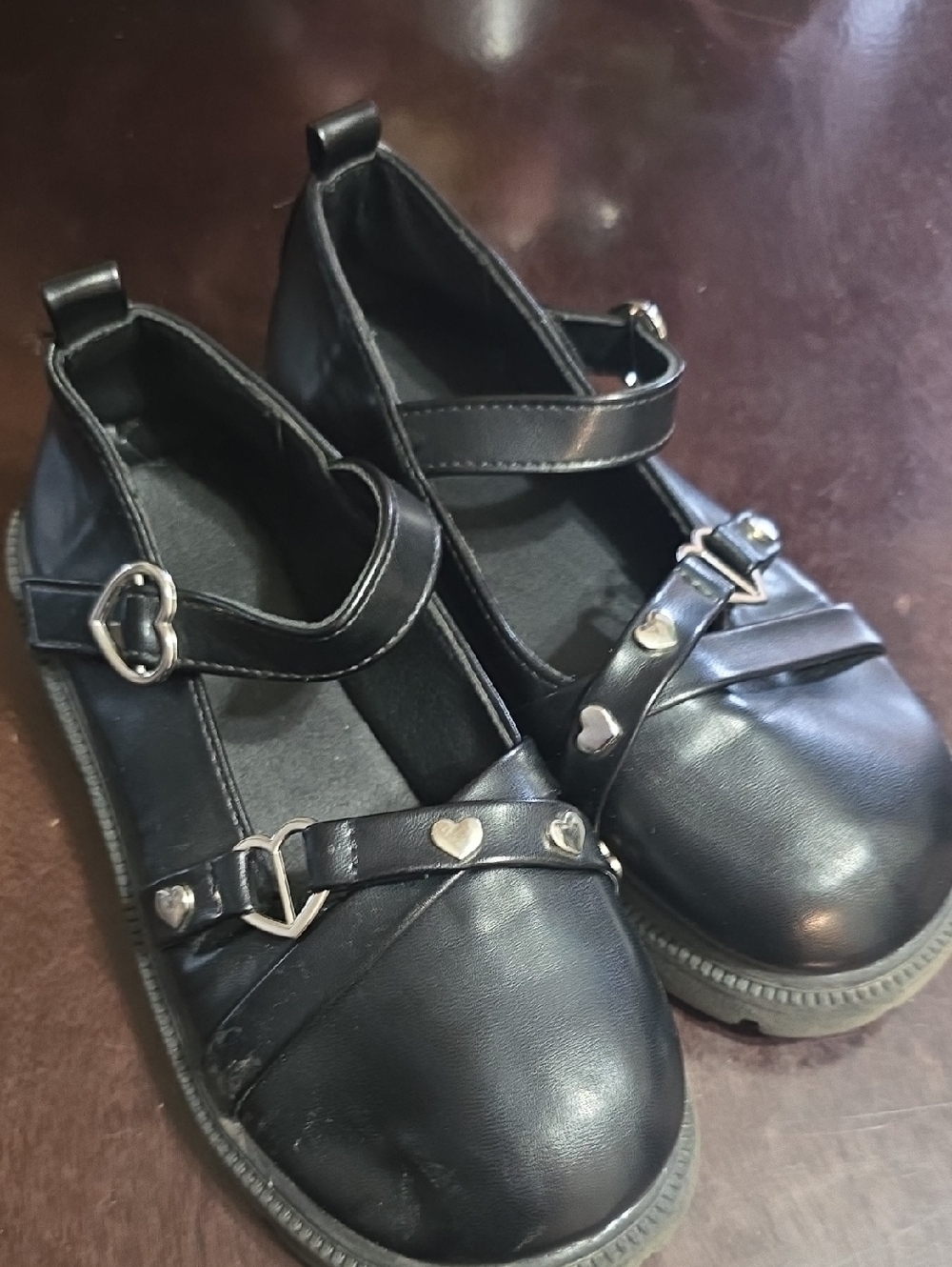 GIRLS Black Heart-Accent Mary Jane Flats